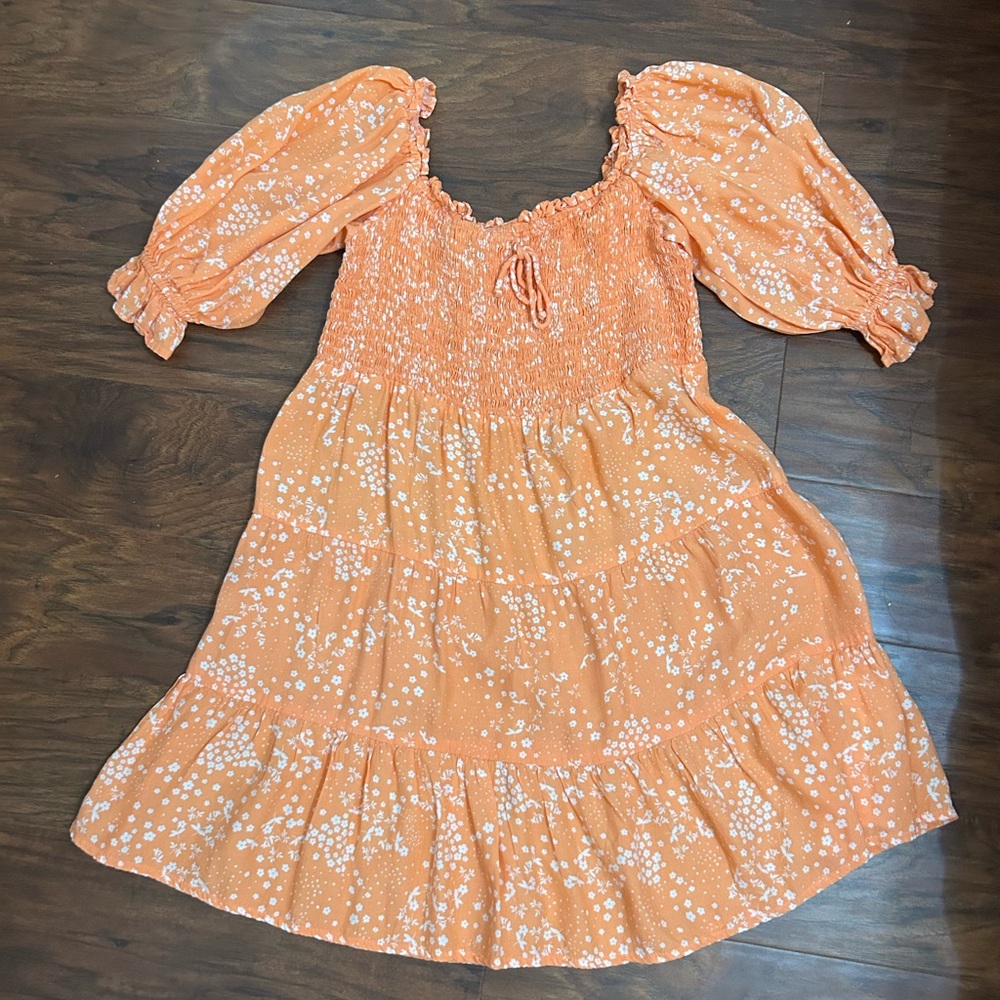 orange and white floral, faithful the brand dress,size small